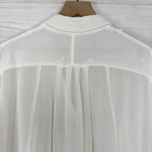 Free People OVERSIZED Tunic Top Blouse Small Ivory Flowy Button Down Long Sleeve - Picture 6 of 12